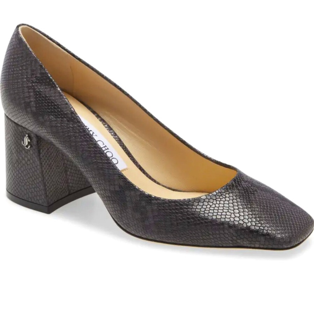 Jimmy Choo Diane 65: Square Toe Block Heel Pumps - Snake Printed Leather